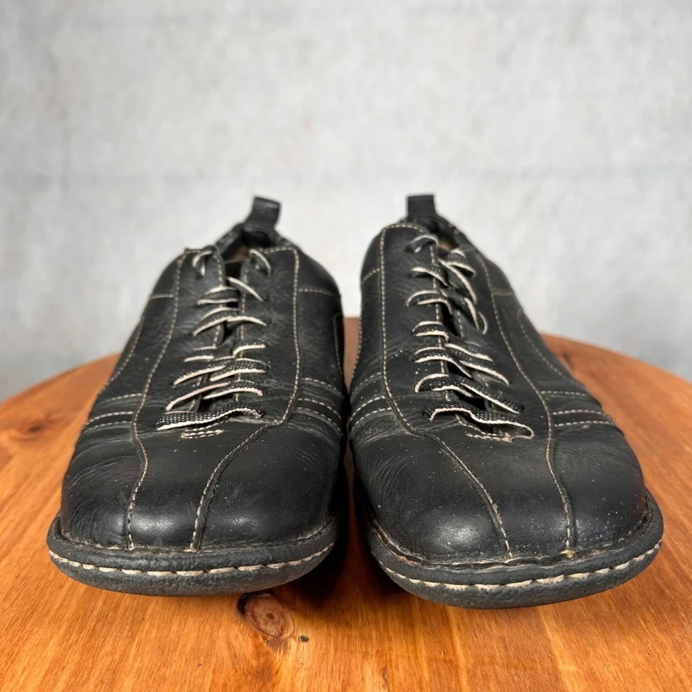 Born Leather Sneakers Mens 11.5 Black Good Contrast Stitch Lace Up Shoes